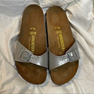 Birkenstock 37 Madrid Birko-Flor Silver Slides